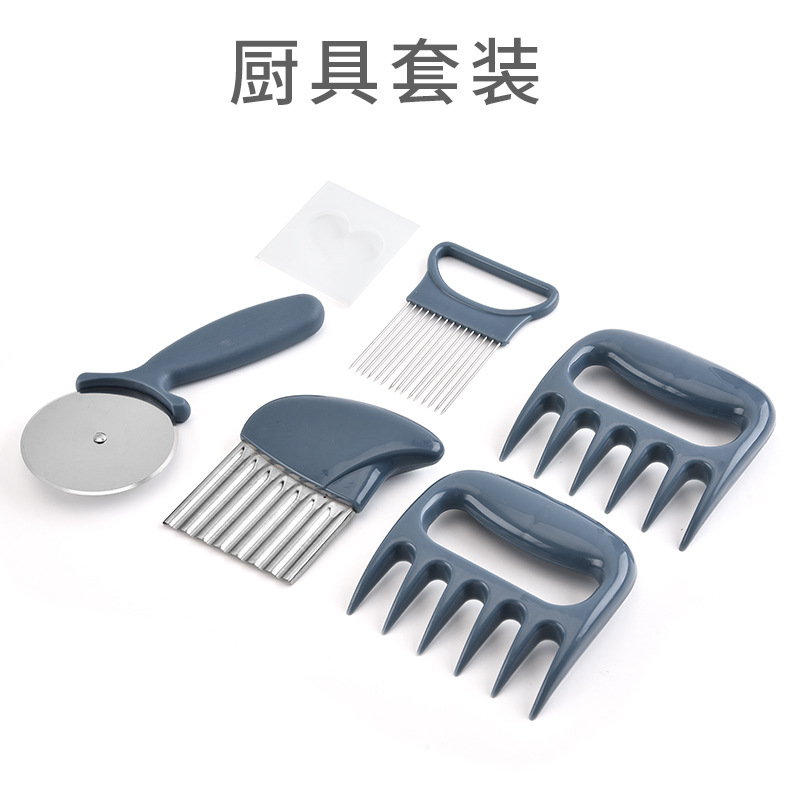 木柄硅胶厨具套装 厨房烹饪铲勺多用途厨房工具洋葱针 分肉器