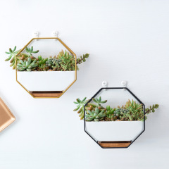 Nordic creative iron ceramic flowerpot simple geometric metal bracket set succulent green plant potted ornaments