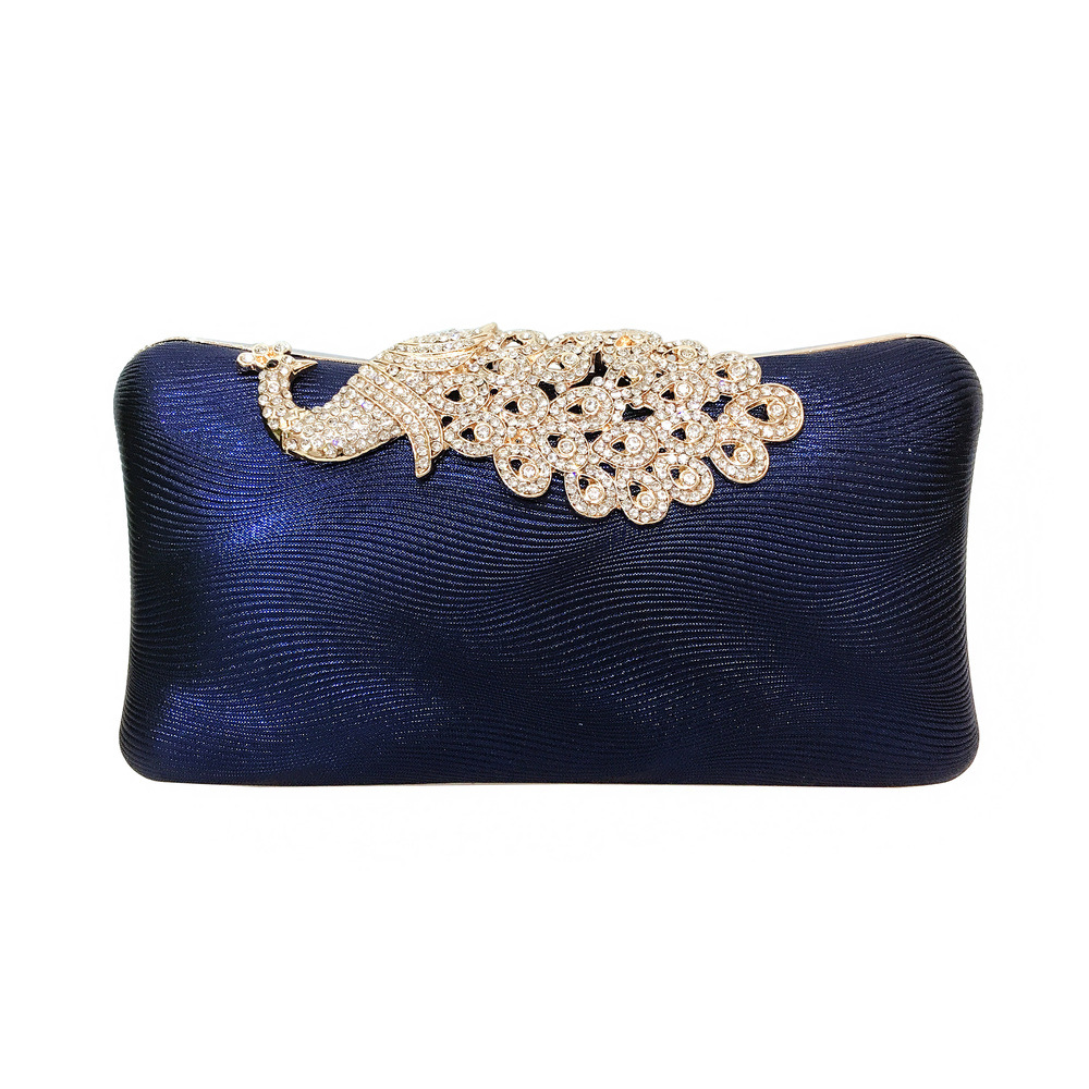 PU Leather Evening Bag European & American Style Rhinestone Women's Peacock Banquet Clutch Small Square Crossbody Bag - Thumbnail 6