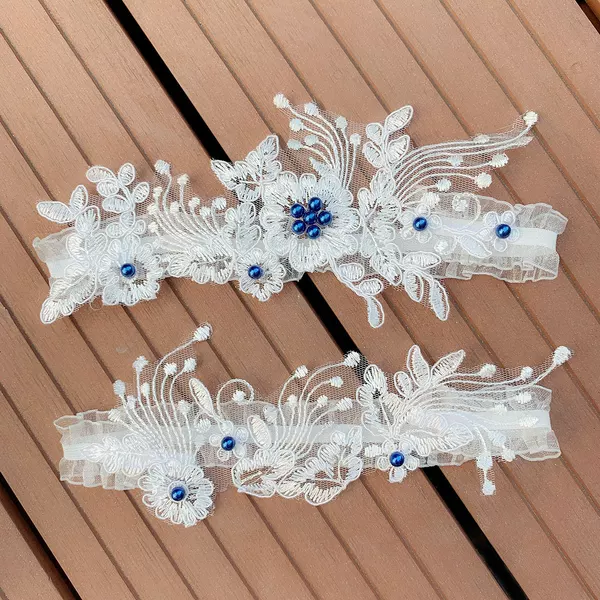 European and American Bridal Lace Garter Belt, Blue Pearl Garter Belt, Sexy Elastic Leg Ring, Cross-Border Foreign Trade Factory Lw34