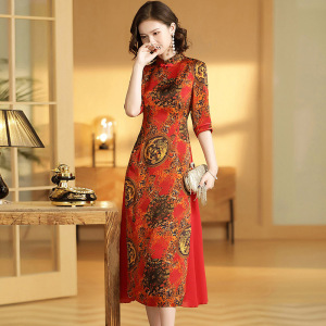 Fashion restoring ancient ways Chinese Dresses Qipao printing splicing sleeve dress republic of China long slim skirt for Women Girls 