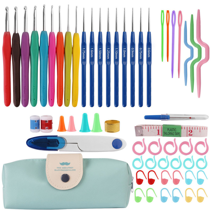 High-end Knitting Tool Set, Soft Handle Crochet Set, TPR Soft Handle Aluminum Crochet Hook, Can Be Matched with Various Accessories at Will