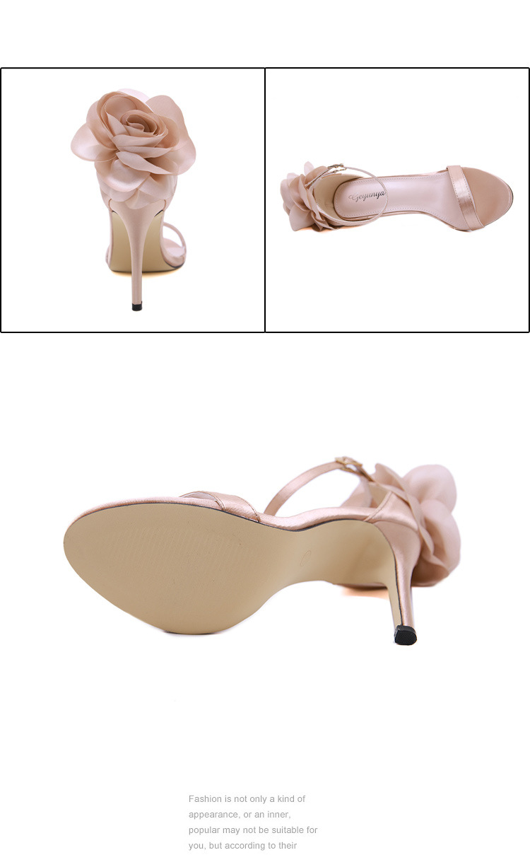 Thin High-Heeled Big Flowers Satin Sandals NSSO59508