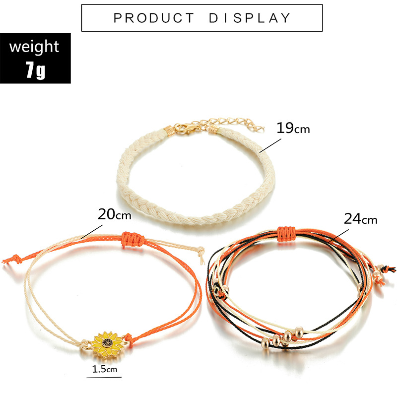 Ethnic Style Hand-woven Gold Chrysanthemum Yellow Flower Line Rope Bracelet 3 Piece Set Color Line Rope Bracelet display picture 1