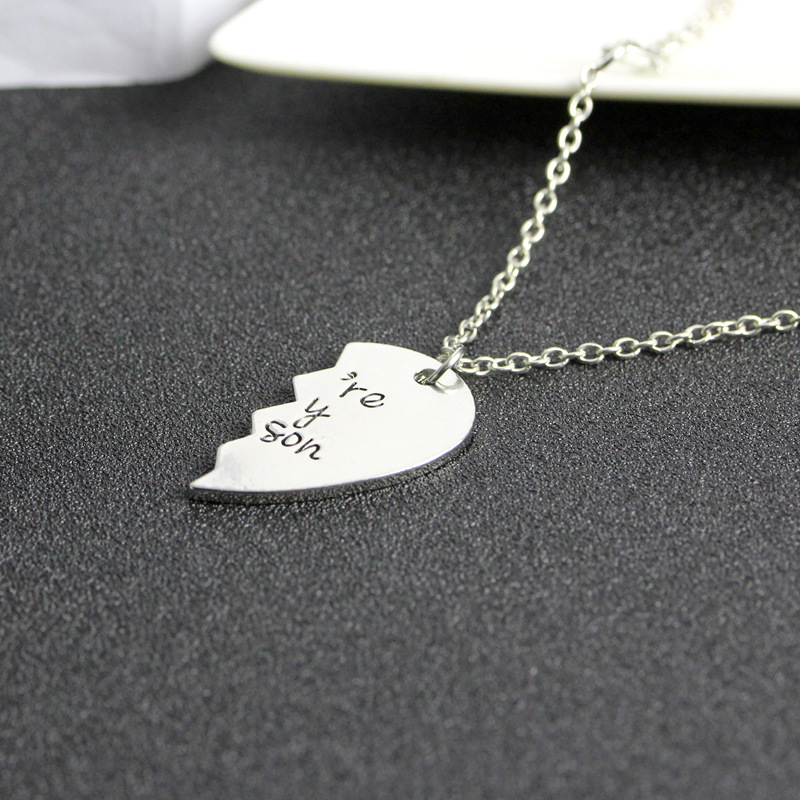 Hot-selling English Lettering Two-petal Stitching Love-shaped Alloy Pendant Necklace display picture 9