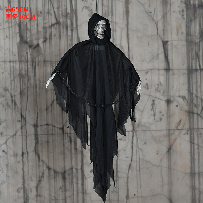 Decoración de casa embrujada de Halloween con cráneo colgante controlado por voz, para bar o KTV