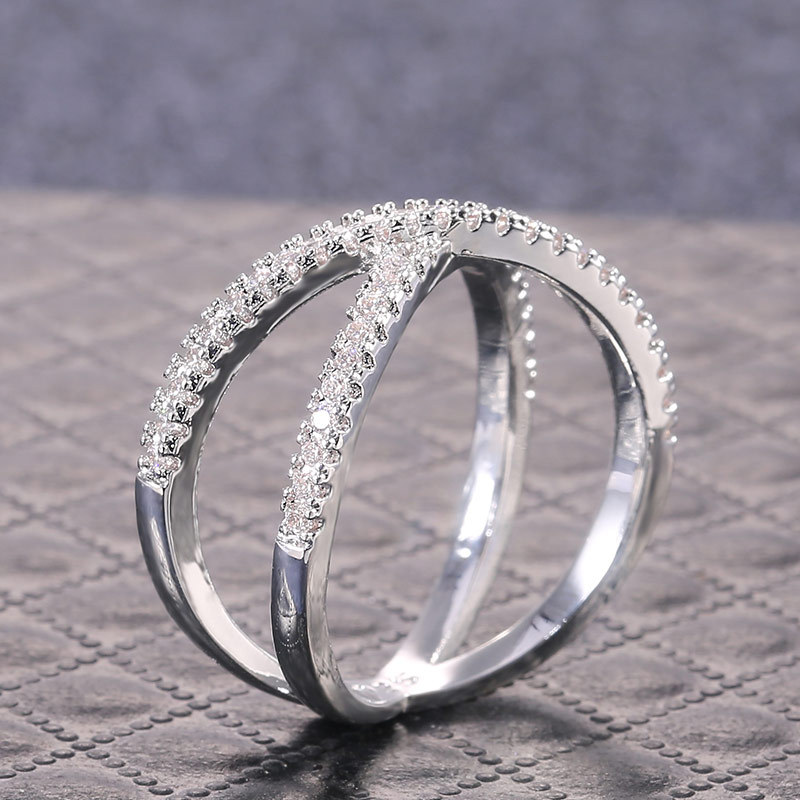 new simple crisscross zirconium diamond copper fashion ring