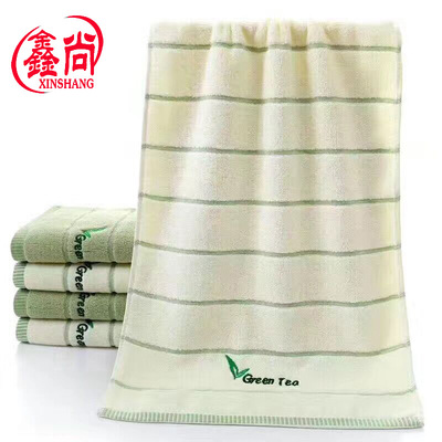 纯棉礼品毛巾定制 家用条纹提花绿茶毛巾擦手巾商超广告赠品面巾