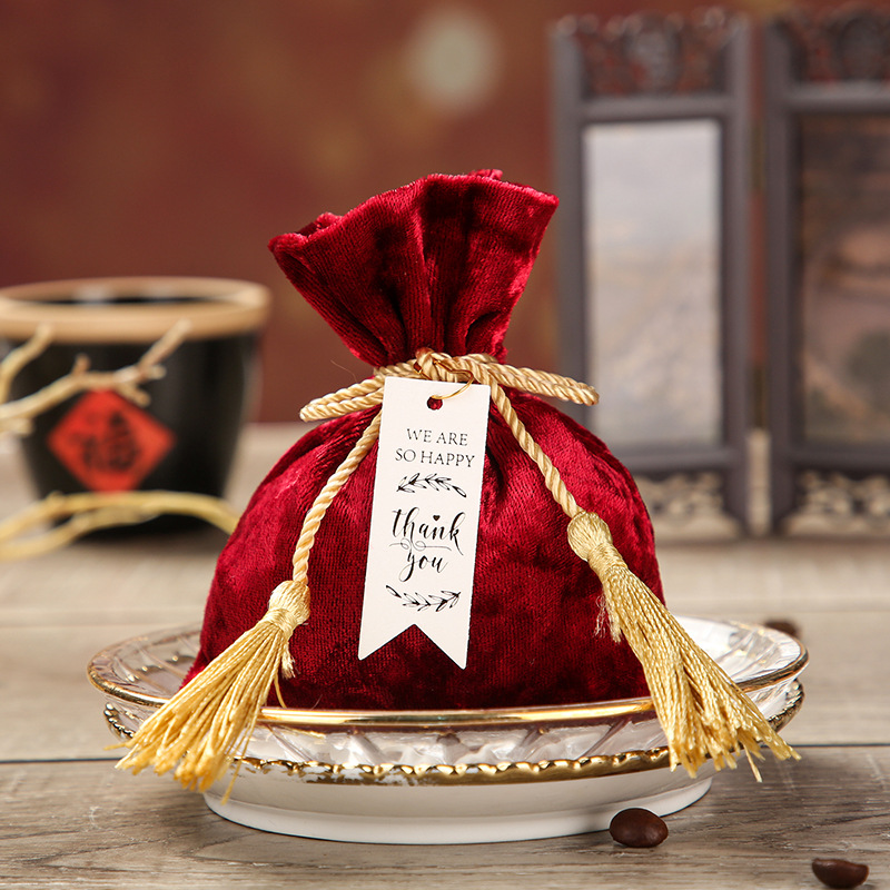 束口绒布喜糖袋中式结婚伴手礼喜糖包装手提婚礼喜糖盒婚庆用品