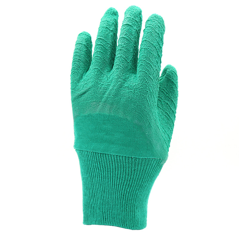 棉毛布绿纱绿胶出纹耐磨耐用防滑室外作业手套