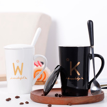 創意禮品數字陶瓷杯子帶蓋馬克杯 咖啡茶水杯骨瓷 廣告杯印logo