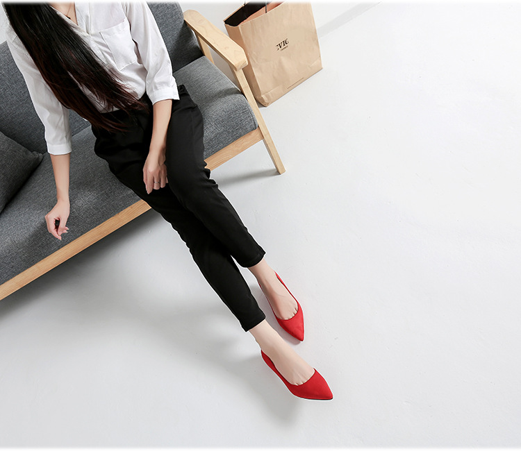 Women's Pointed Toe Flats Low Heeled Work Shoes Suede High Heels_voghion.com