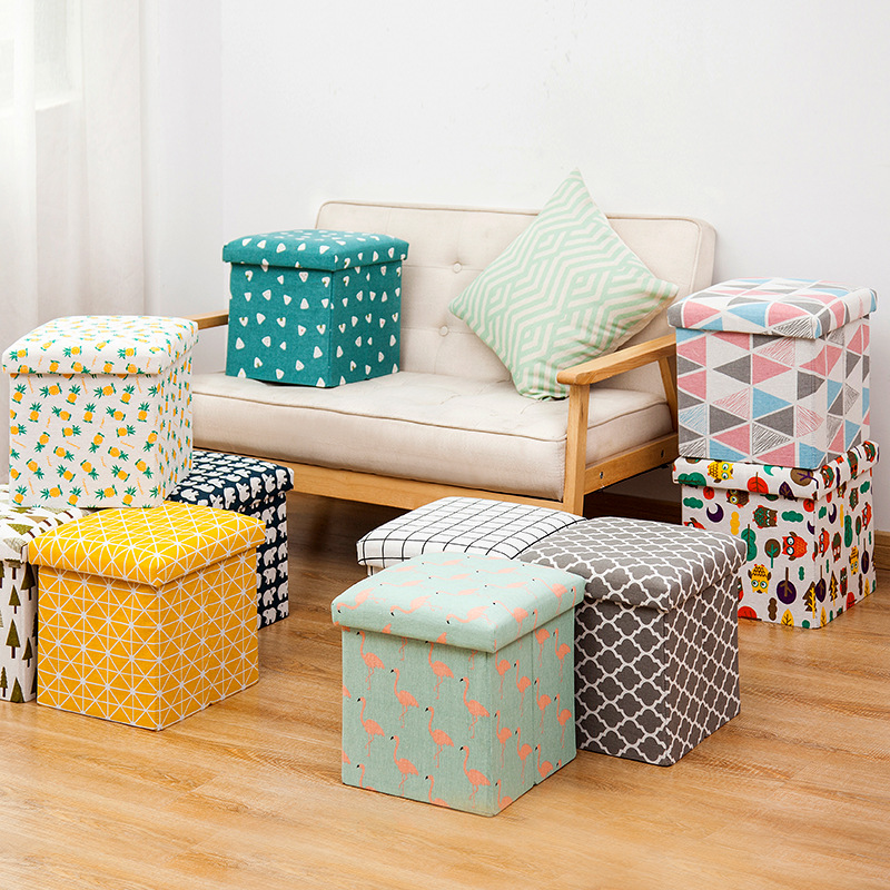 Fabric storage box, foldable storage stool, storage bench, suitable for adults, multifunctional square sofa shoe changing stool