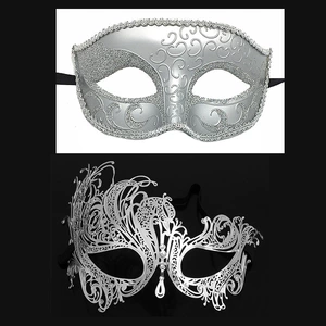 Couple Metallic Mask with Diamonds for Party, Cosplay, Halloween, and Stage Performance