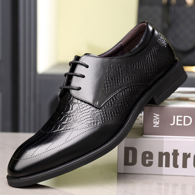 英伦商务男鞋2021新款鳄鱼纹头层牛皮正装单鞋低帮休闲高端皮鞋子|ru