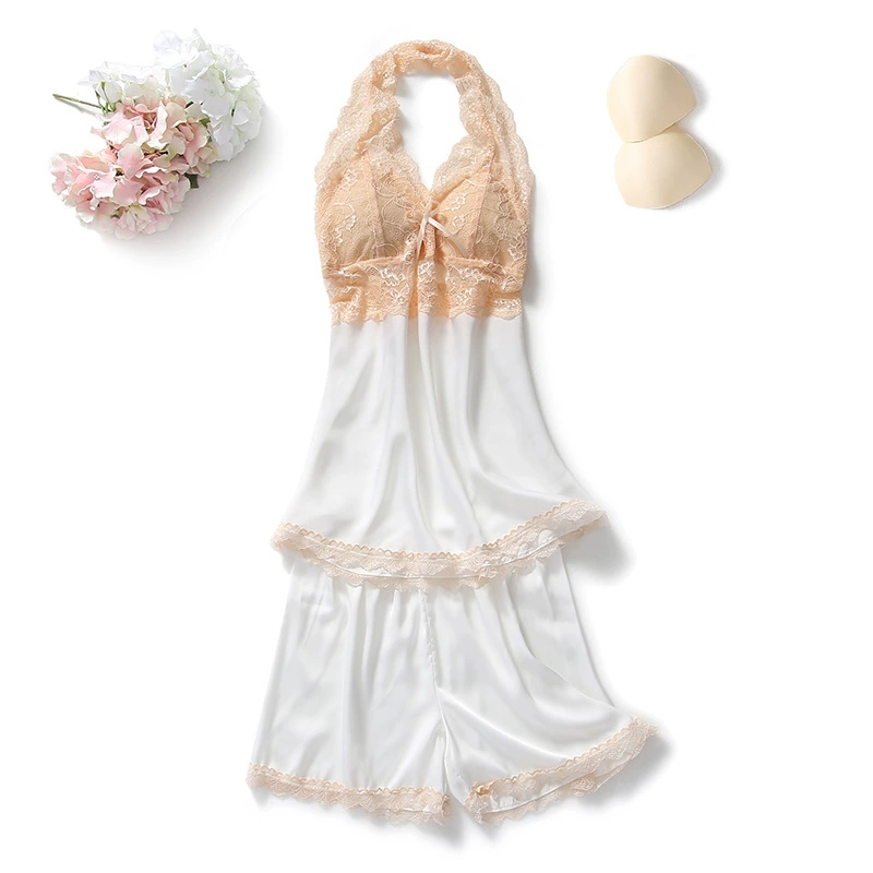 Summer silk pijama with bow, sexy set, lifting effect