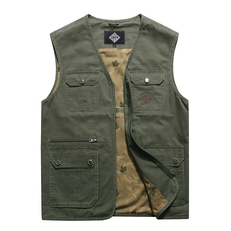 2805 primavera y otoño transfronteriza hombres de mediana edad y ancianos casual v-cuello Chaleco de algodón chaleco papá multi-Bolsillo chaleco