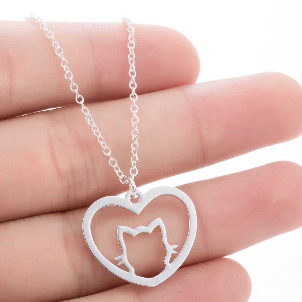 Fashion Heart Shape Cat Stainless Steel Pendant Necklace 1 Piece display picture 3