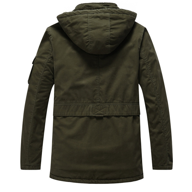 Autumn and winter men’s detachable hooded Plush medium length cotton wash coat for men