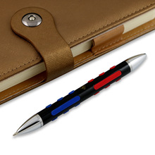 定制双色双两头圆珠笔 蓝红色笔芯金属笔硅胶护套握手转动笔