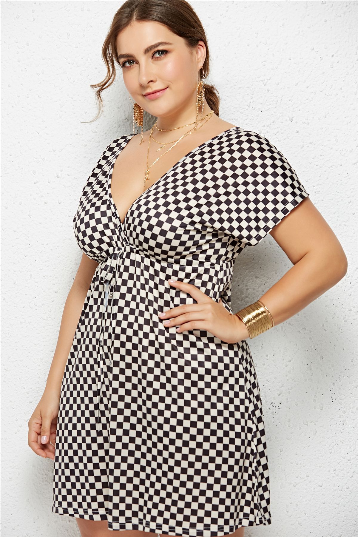 plus size sexy V-neck elastic waist printed dress  NSLM33280