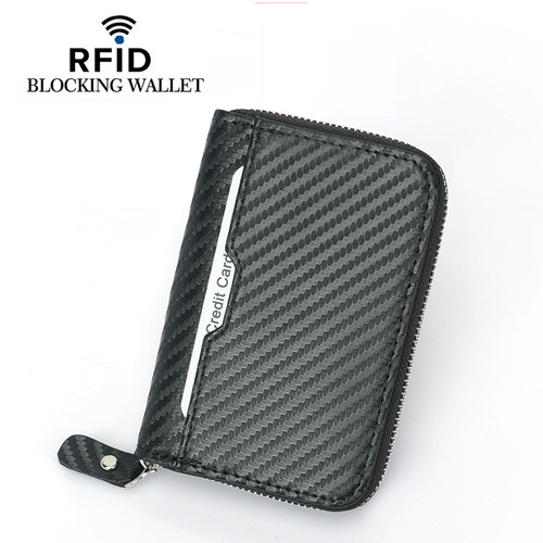 Factory direct sales cross-border carbon fiber pattern card holder RFID anti-magnetic multi-function multi-card slot short zipper coin purse