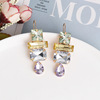 Fashionable earrings, glossy accessory, European style, with gem