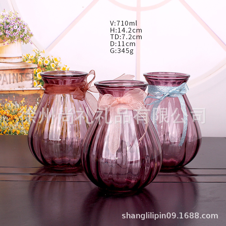 厂家供应现货批发水培富贵竹植物  花瓶南瓜折叶家居摆件玻璃瓶