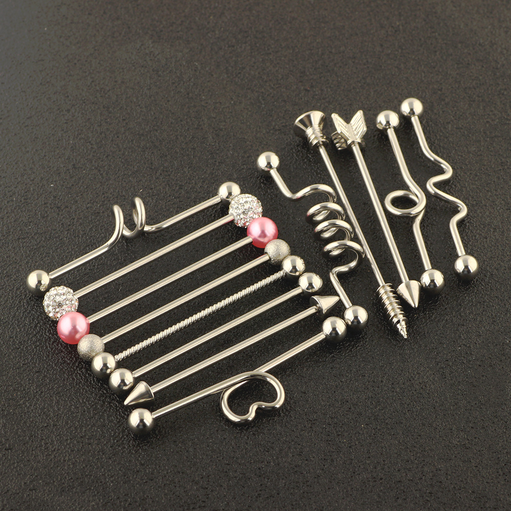 13 Pcs Industrial Barbell Crossbar Earring Set - 316L Surgical Steel Ear Piercing Jewelry detail image 7