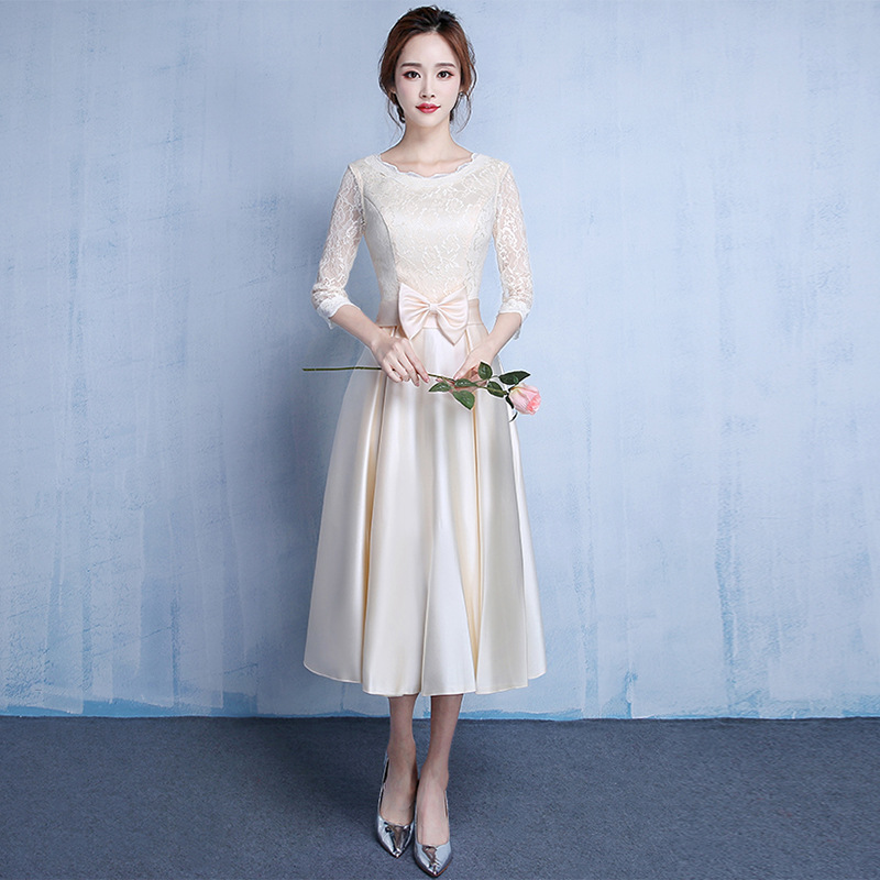 Banquet evening dress 2023 new bridesmaid dress sisters dress long sleeve party slim dress women dress mid-length