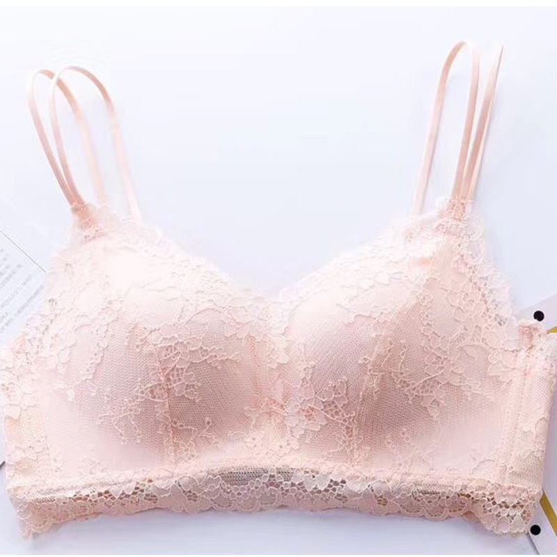 新款蕾丝性感细肩带夏季美背内衣少女超柔软薄模杯无钢圈文胸单件
