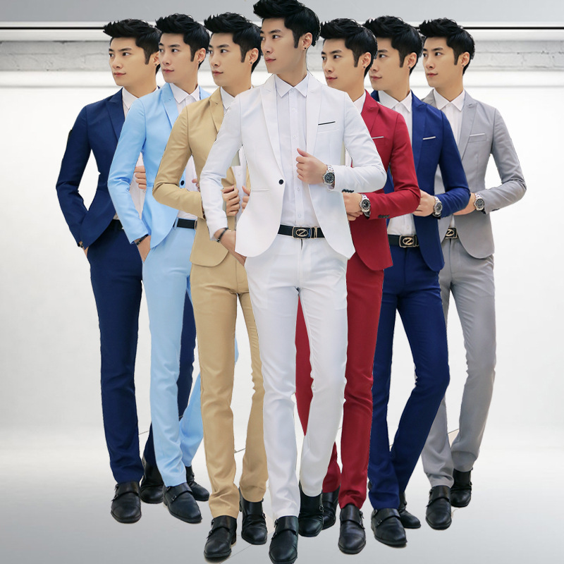 Traje de otoño e invierno traje de hombre SLIM-Fit estilo coreano traje de hombre joven de dos piezas casual guapo novio vestido de novia