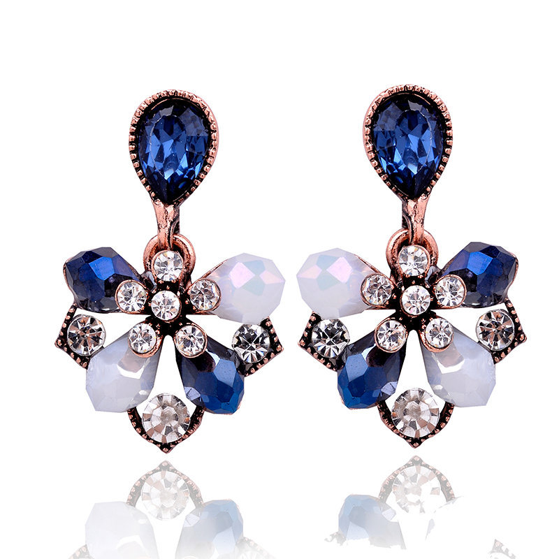 1 Paire Mode Fleur Alliage Placage Perles Artificielles Strass Femmes Boucles D'oreilles display picture 31