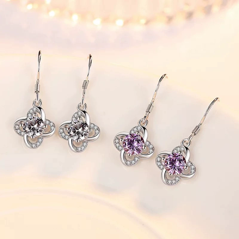 Миcet copper серьги, zirconium, корейский стиль, четырехлистник, простой и элегантный дизайн