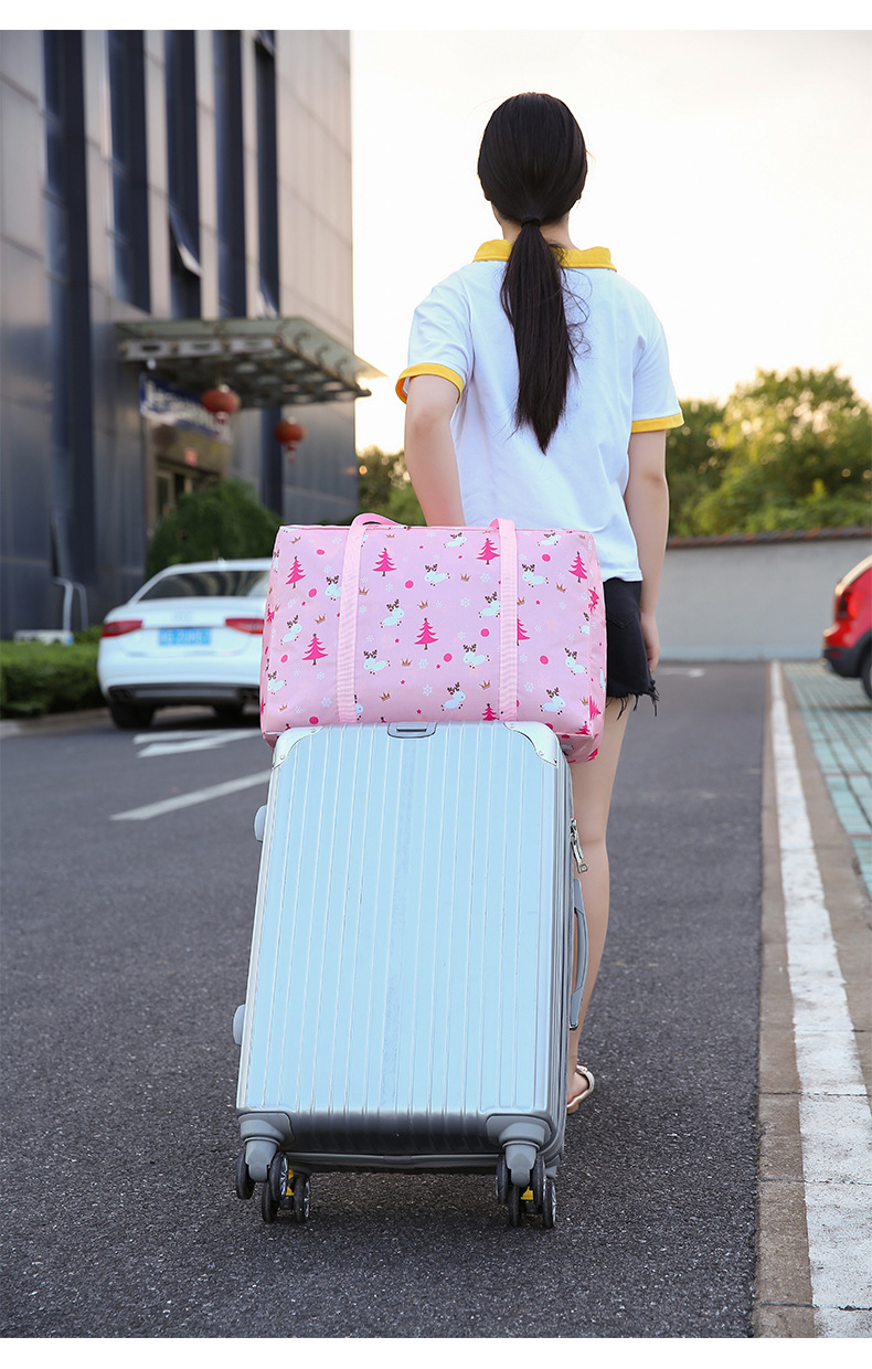 187g Weight Oxford Cloth Material Geometry Pattern Cute Style Grey, Pink, Red, Blue, Black Color Waterproof Foldable Printing Enlarged Travel Bag Wholesale Nihaojewelry 36