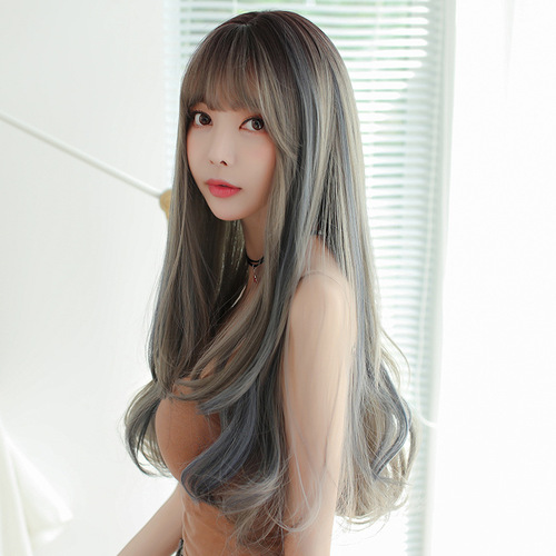 Amazon new product Japanese and Korean wigs for women foreign trade long curly hair realistic chemical fiber high temperature silk wig headgear wholesale