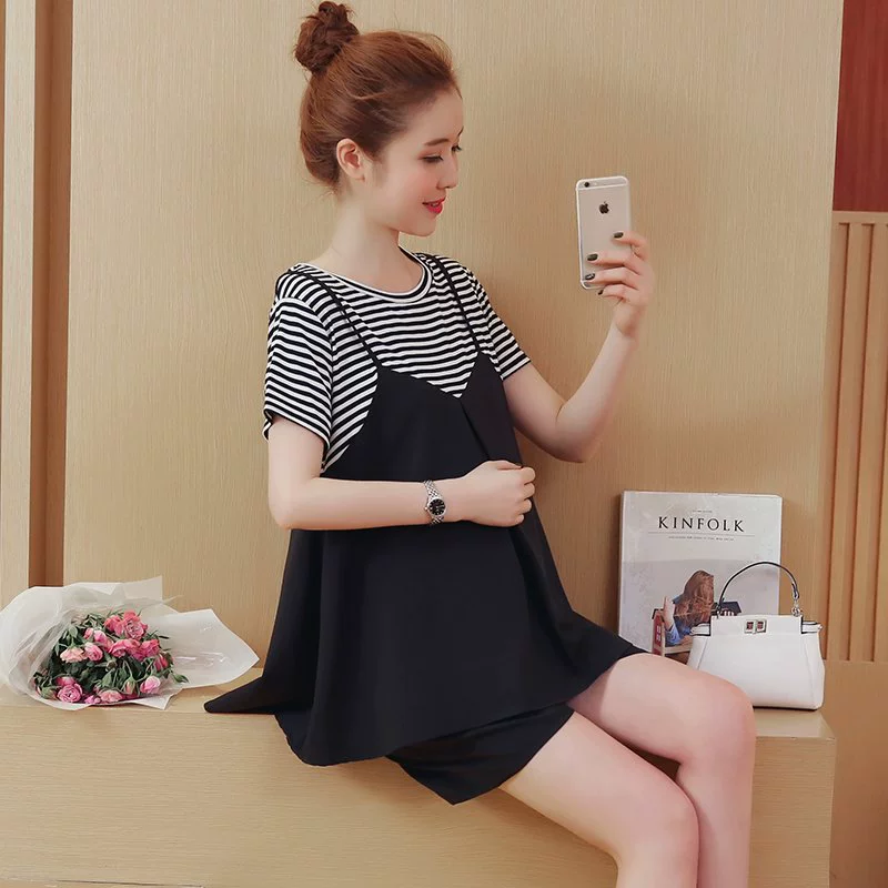  Summer set for pregnant, shorts with belly support, trousers, Korean style, with short sleeve