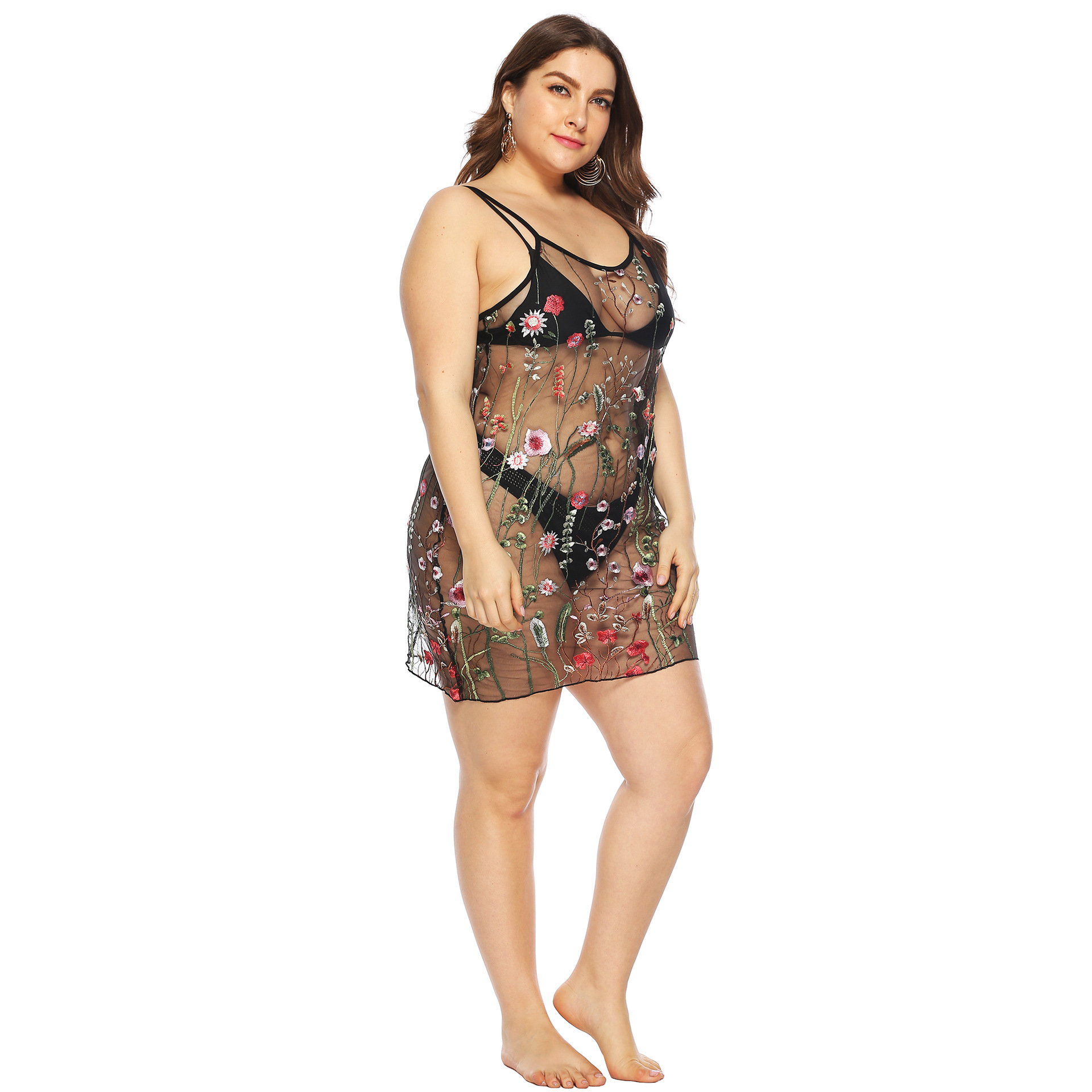 plus size lace embroidered suspender dress  NSOY26808