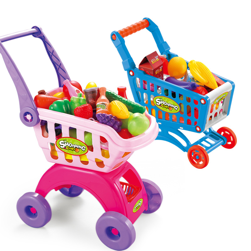 Children's shopping cart, home toy simulation, baby cart, cut fruit (large medium and medium-sized cars can be selected)