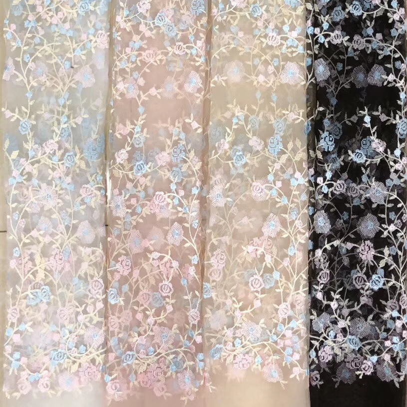 玫瑰花网纱绣花布料 多色蕾丝刺绣春夏季童装连衣裙女装婚纱面料