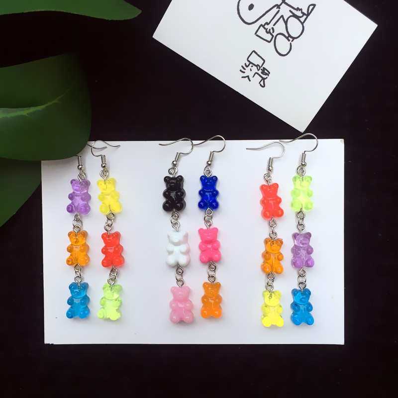 Cute Candy Color Cute Bear Earrings Resin Drop Earrings display picture 2