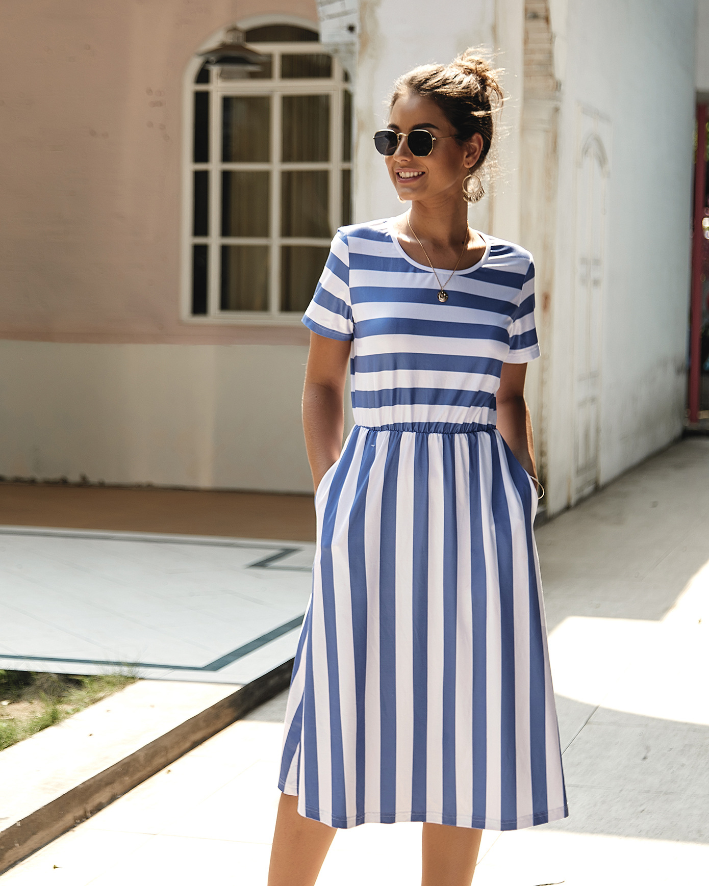 striped short-sleeved dress NSDY28140