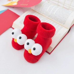 Красные утеплённые детские носки с фигурками средние