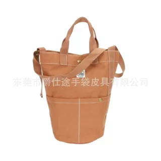 新款韩版帆布手提袋 简约棉布收纳袋 水桶型帆布手提包