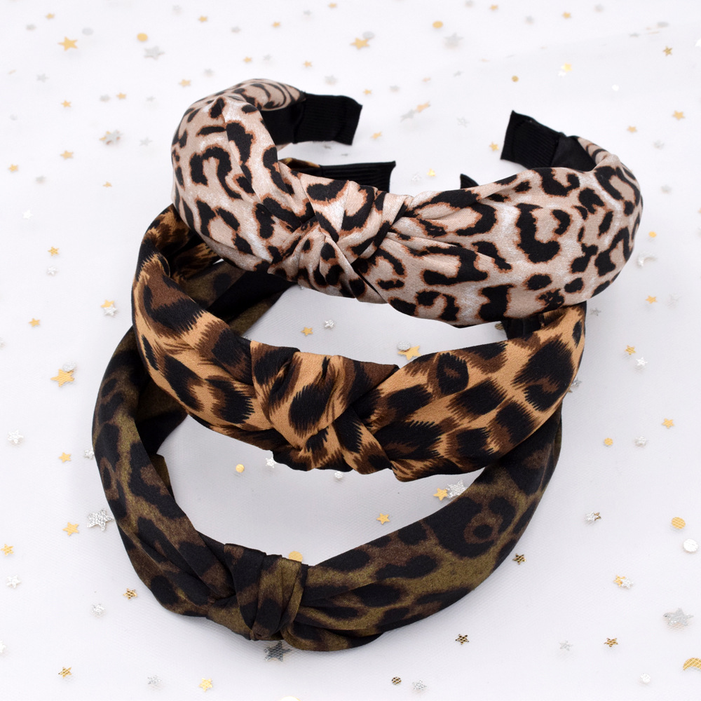 Leopard Print Headband Ladies Wide-sided Cross-knotted Retro Fabric Headband Creative Headwear Wholesale display picture 6