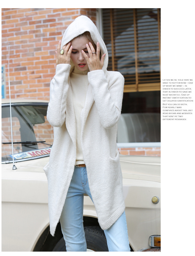 Casual Loose Mid-length Hooded Knit Cardigan NSYH22109