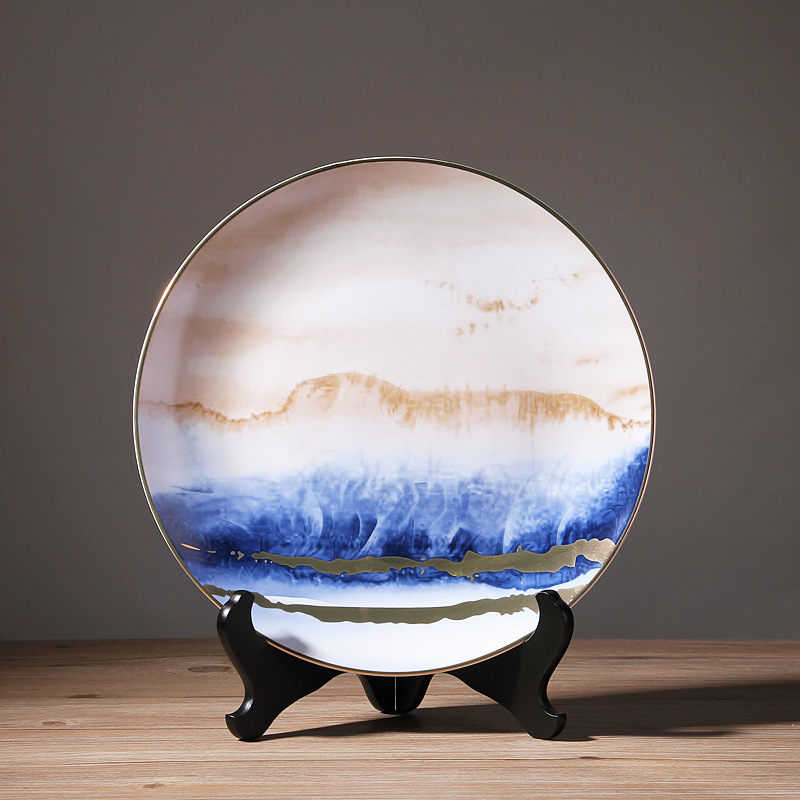 Placa de cerámica placa decoración placa colgante nuevo estilo chino salón entrada vino gabinete artesanía decoración al por mayor