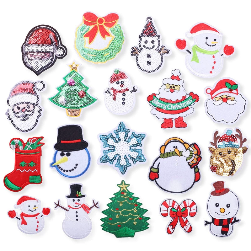 Hot-selling Christmas series embroidered fabric patch cartoon Christmas reindeer snowflake patch shiny embroidery badge wholesale iron-on
