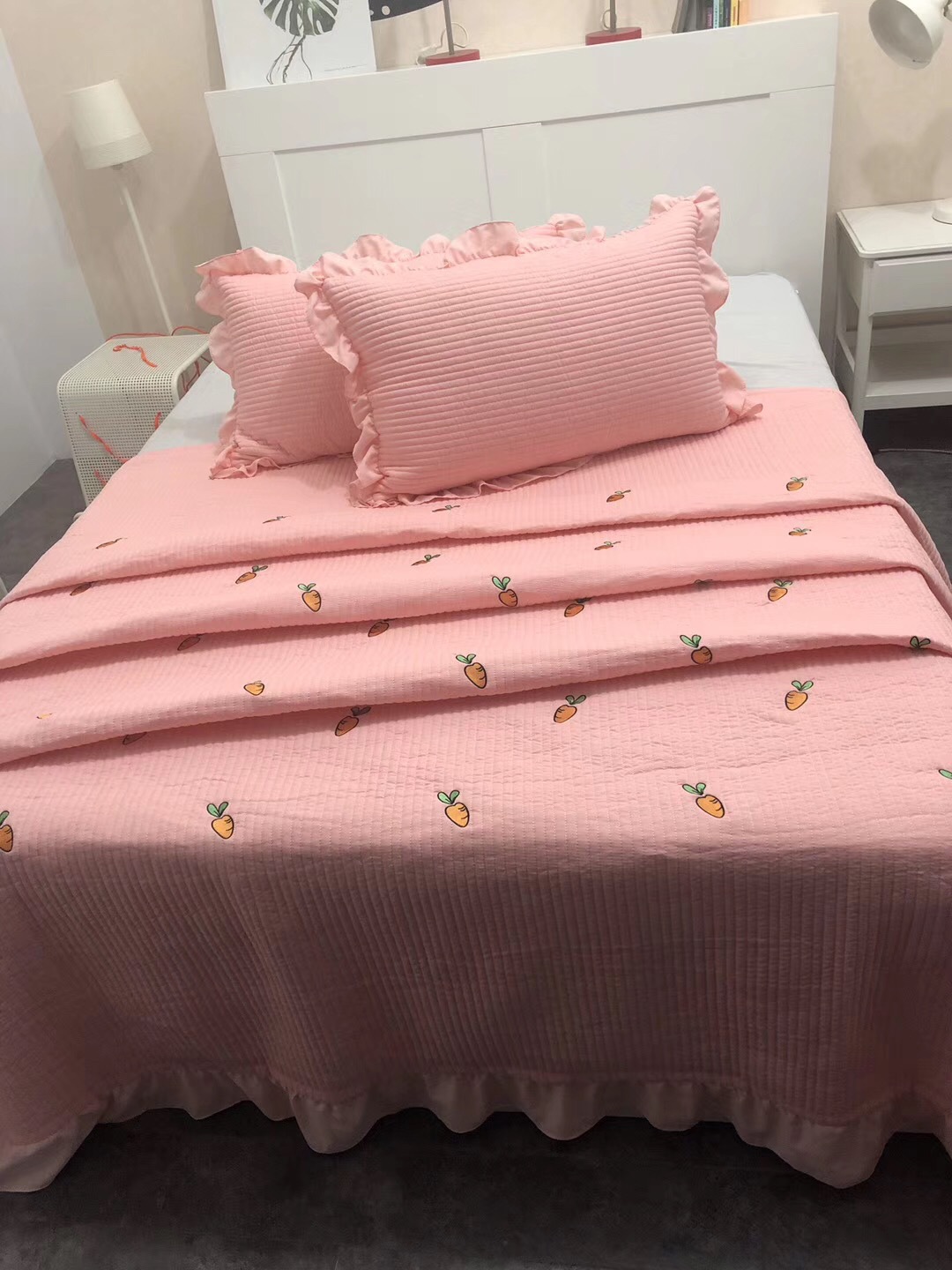 韩式纯色床盖水洗刺绣绗缝三件套夏凉被空调盖被床盖一件代发