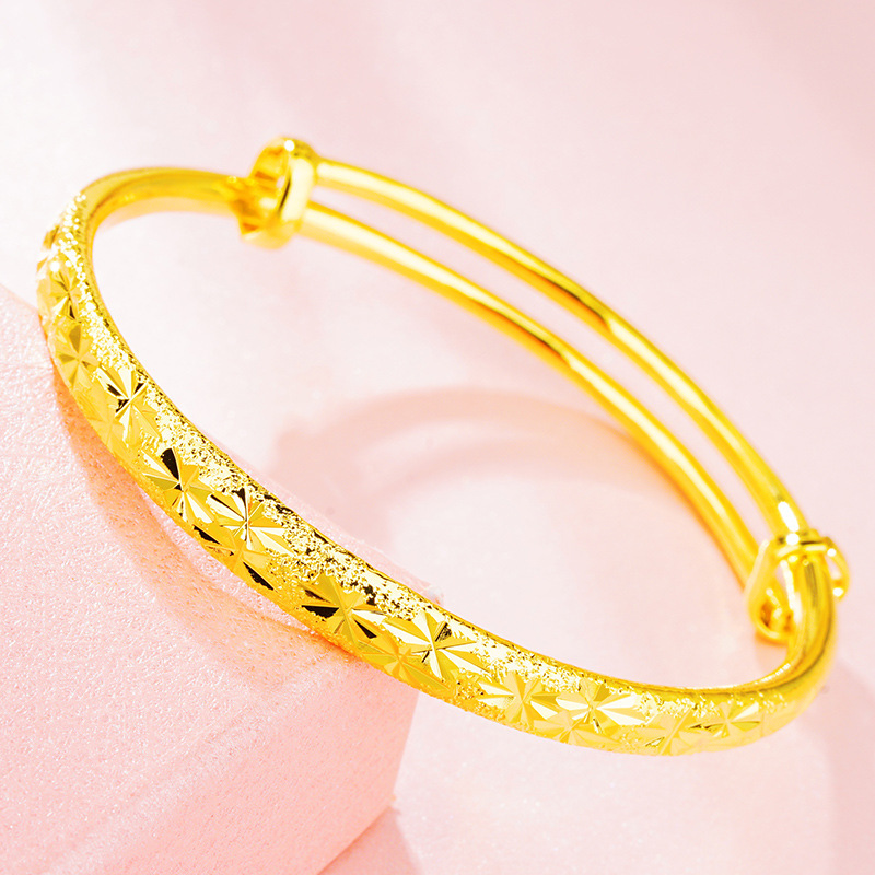 Vietnam arena oro plano redondo estrellado Push-Pull pulsera chapado en oro 24K doble Bu esmerilado pulsera femenina ajustable
